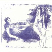 Lithographie Olga spricht mit der Windsbraut vom Meer 1964