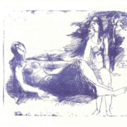 Lithographie Olga spricht mit der Windsbraut vom Meer 1964